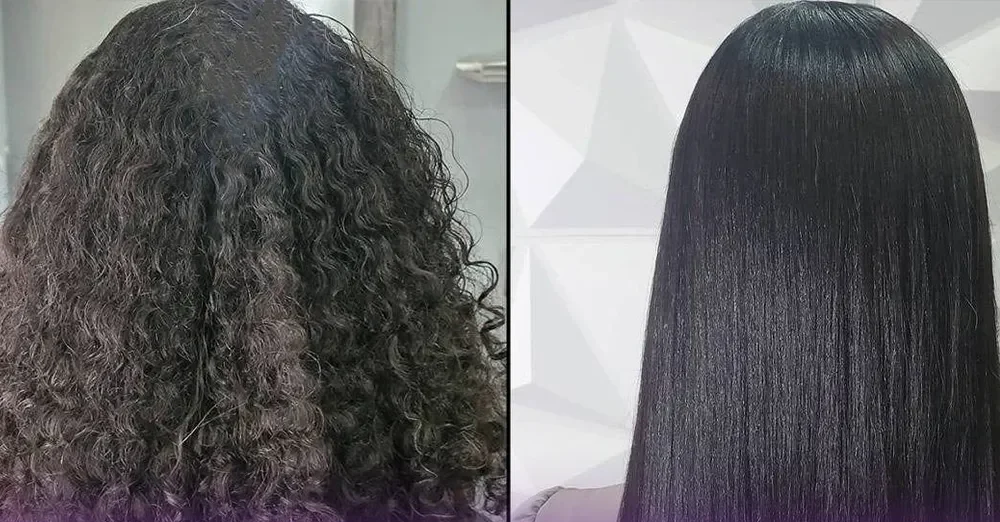 Before and after hair of a woman who had hair botox done