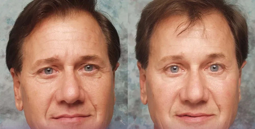 Before and after the man who has done fat injection