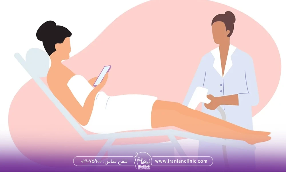 وکتور اپراتور لیزر در حال لیزر کردن پای زن