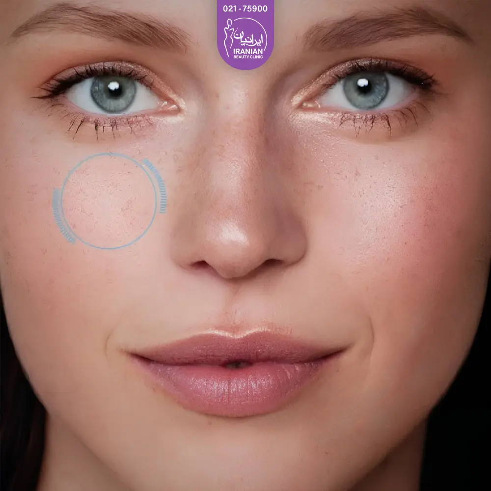 عکس صورت زن جوان که در زیر چشم او یک دایره آبی رسم شده است - اندولیفت زیر چشم