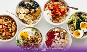 عکس 6 کاسه که در آنها 6 نوع مختلف از اوتمیل آماده شده است