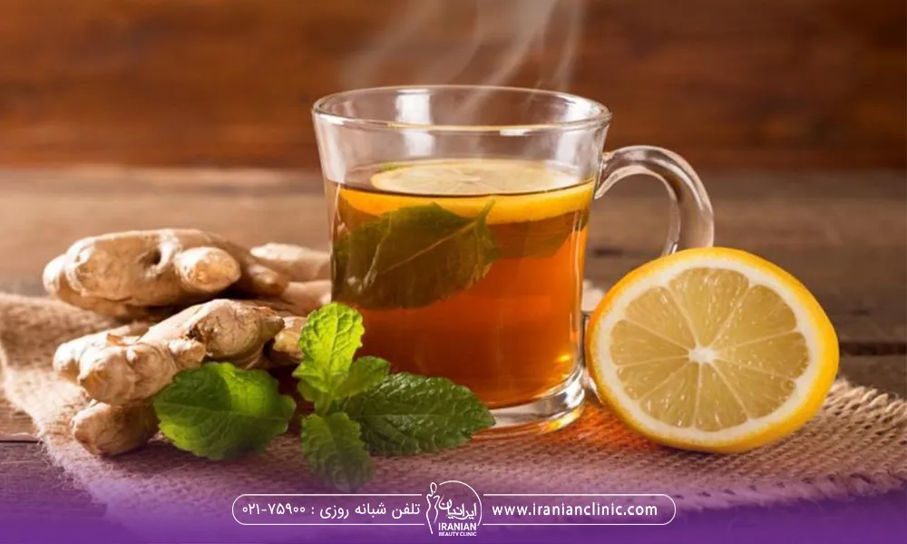 چای آماده زنجبیل همراه با نعنا و لیمو برای لاغری