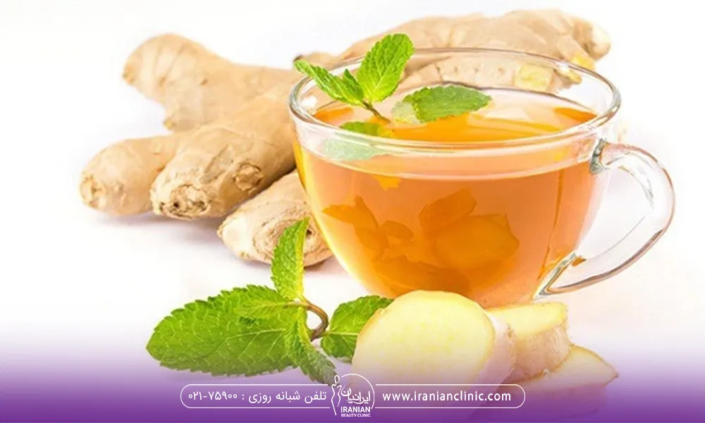 چایی زنجبیل همرا با خود زنجبیل و نعنا برای لاغری