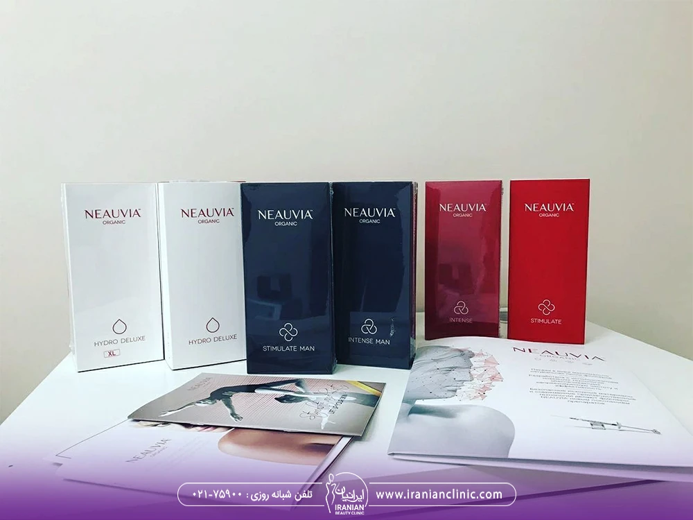 6 جعبه فیلر نیوویا از 4 نوع مختلف در رنگ های قرمز، سفید و مشکی روی یک میز